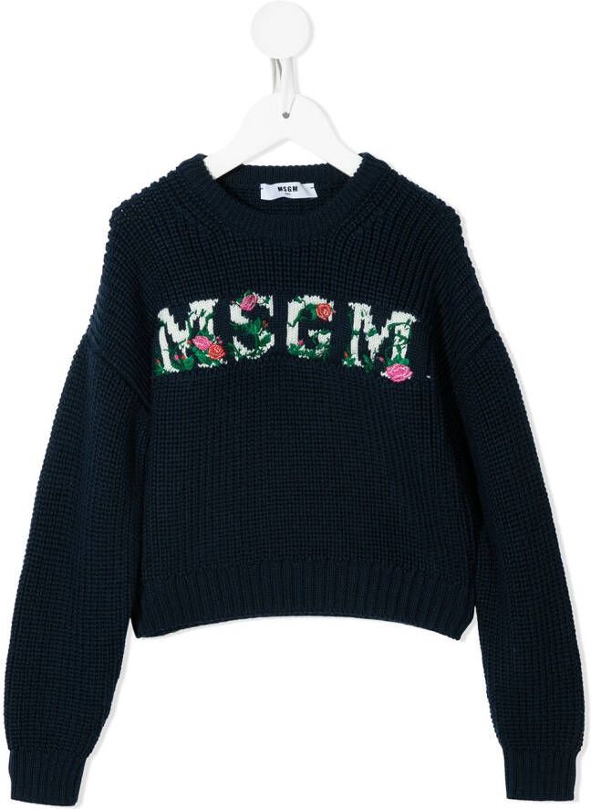 MSGM Kids Trui met logo intarsia Blauw