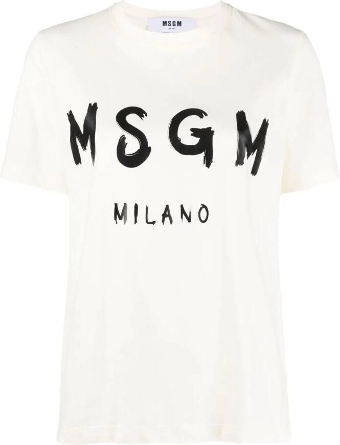MSGM logo-print cotton T-shirt Beige