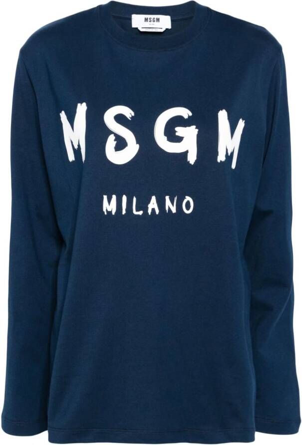 MSGM Katoenen T-shirt met logoprint Blauw