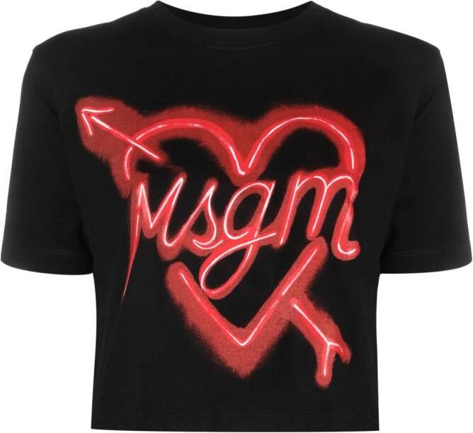 MSGM logo-print cotton T-shirt Zwart