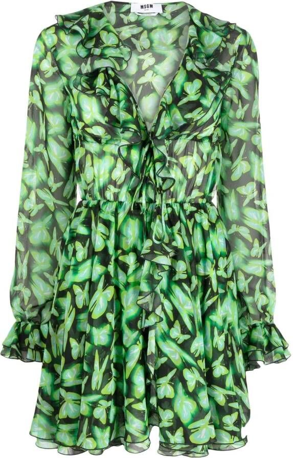 MSGM Mini-jurk met vlinderprint Groen