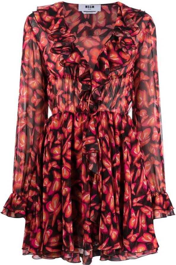 MSGM Mini-jurk met vlinder patroon Roze