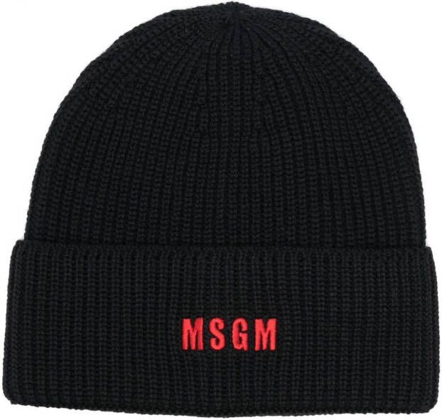 MSGM Muts met geborduurd logo Zwart