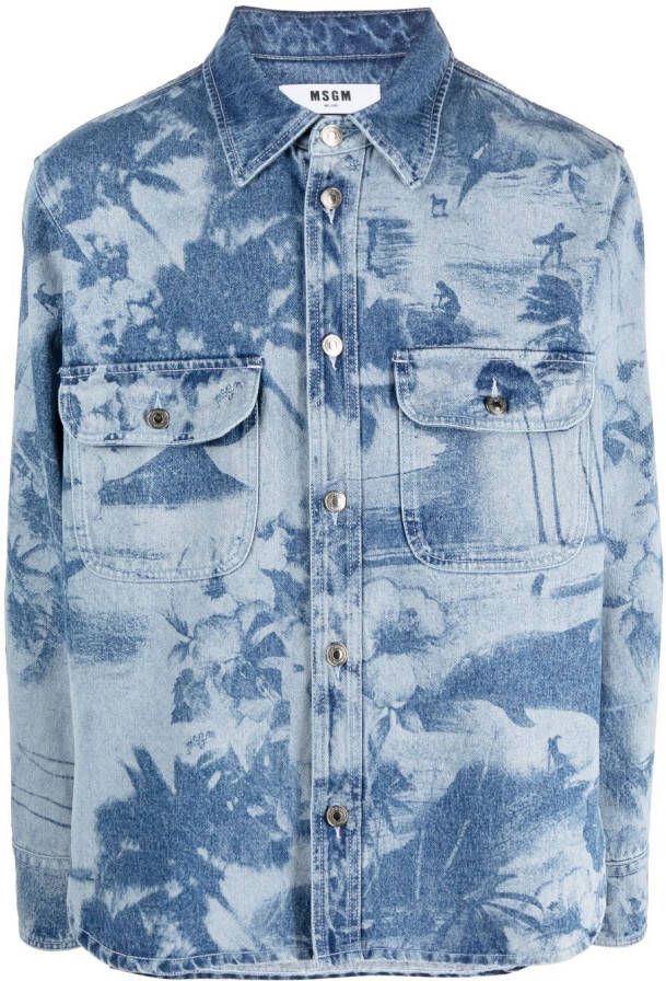 MSGM Overhemd met palmboomprint Blauw