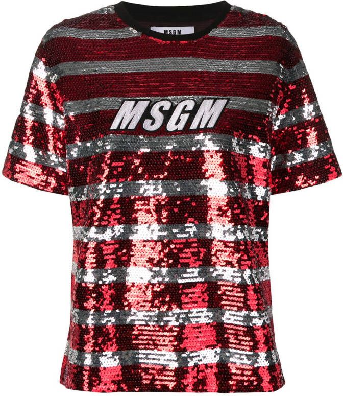 MSGM T-shirt met pailletten logo Rood