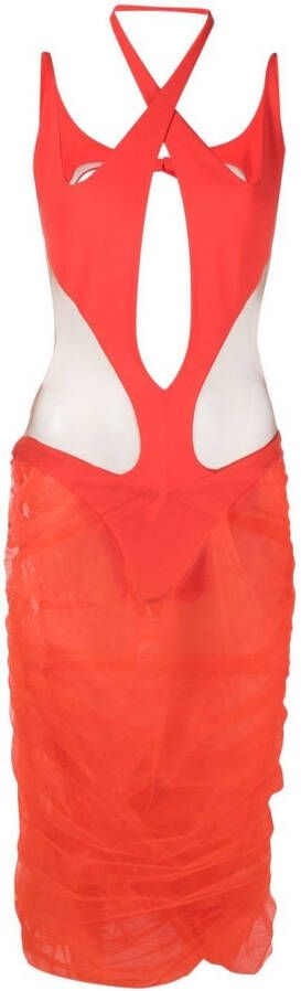 Mugler Uitgesneden midi-jurk Rood