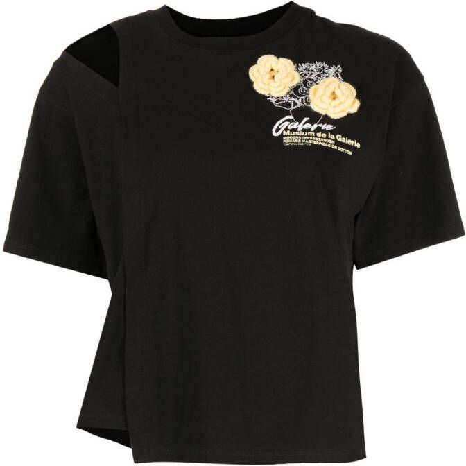 Musium Div. T-shirt met gehaakte bloemen Zwart