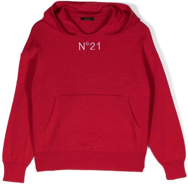Nº21 Kids Katoenen hoodie met geborduurd logo Rood