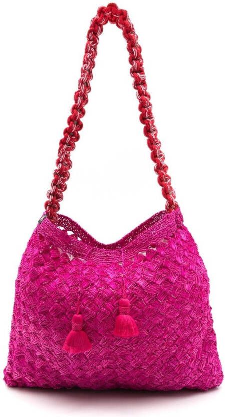 Nannacay Sophie rieten schoudertas Roze