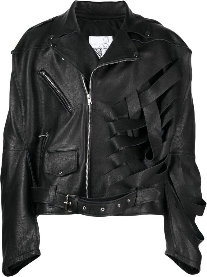 Natasha Zinko Leren bikerjack Zwart