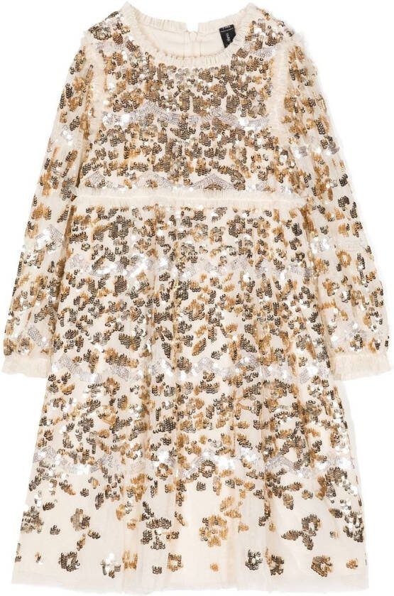 NEEDLE & THREAD KIDS Jurk verfraaid met pailletten Goud