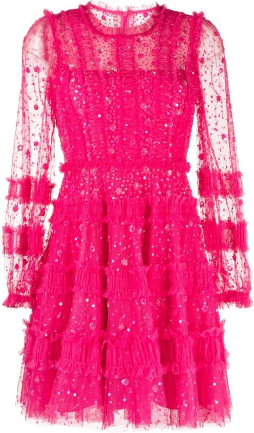 Needle & Thread Mini-jurk met lange mouwen Roze