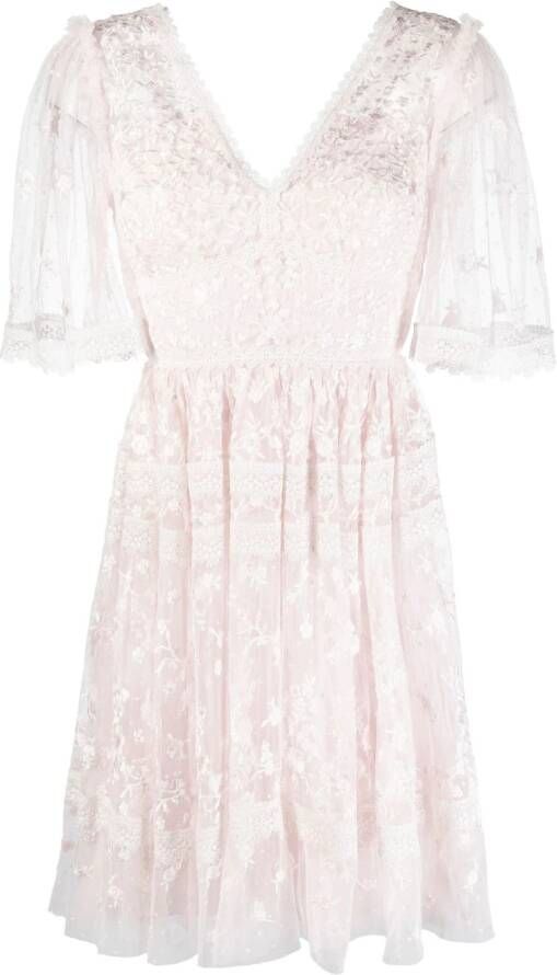 Needle & Thread Mini-jurk met geborduurde bloemen Roze
