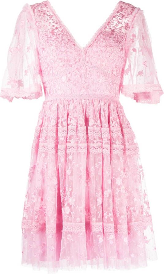 Needle & Thread Mini-jurk met kant Roze