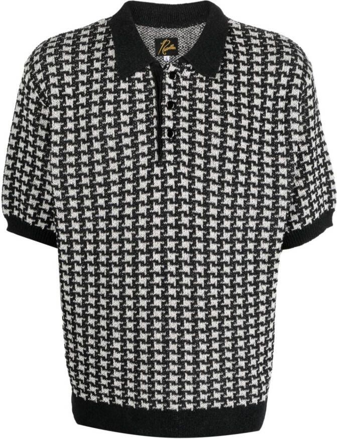 Needles Poloshirt met pied-de-poule print Zwart