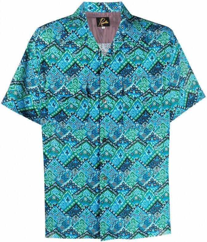 Needles Overhemd met abstracte print Blauw