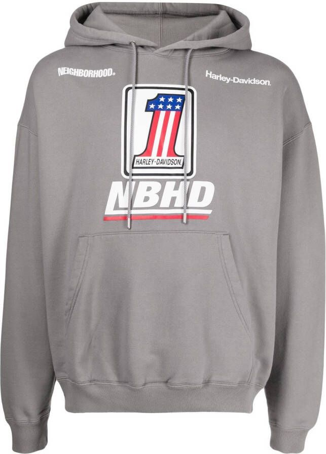 Neighborhood x Harley Davidson hoodie met logo Grijs