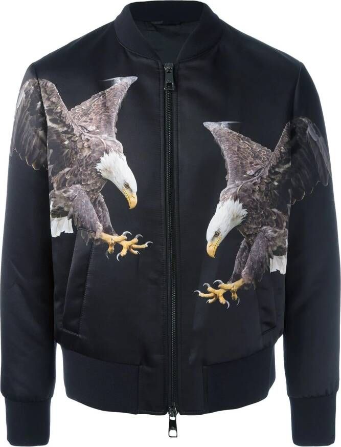 Neil Barrett eagle print bomber jacket Zwart