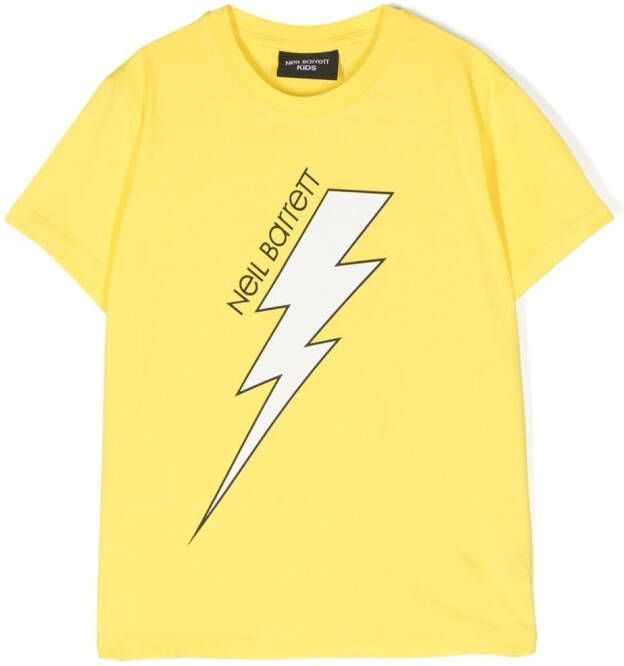 Neil Barrett Kids T-shirt met bliksemflitsprint Geel