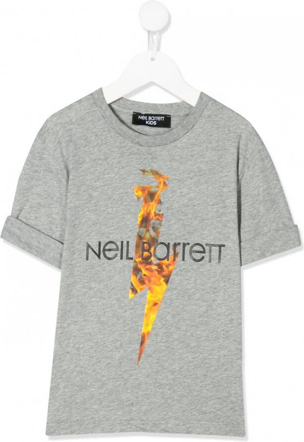 Neil Barrett Kids T-shirt met vuurprint Grijs