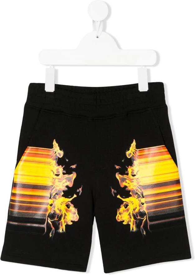 Neil Barrett Kids Trainingsshorts met vuurprint Zwart