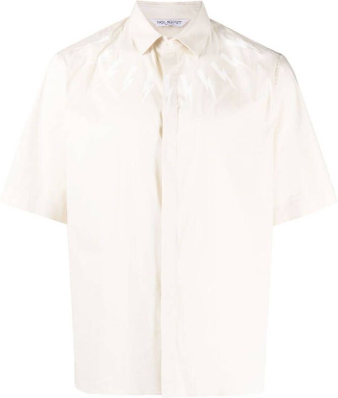 Neil Barrett Overhemd met bliksemflitsprint Beige