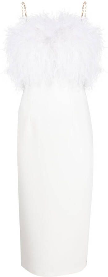 NISSA Midi-jurk met veren afwerking Wit
