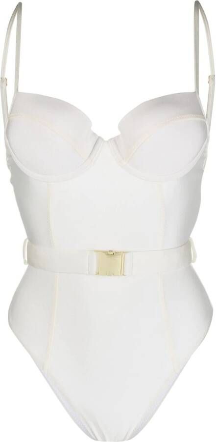 Noire Swimwear Badpak met ceintuur Beige