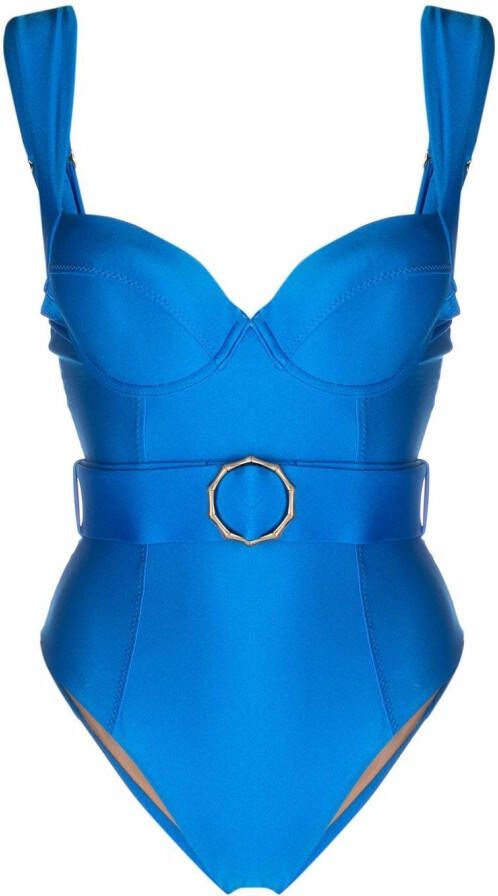 Noire Swimwear Badpak met ceintuur Blauw