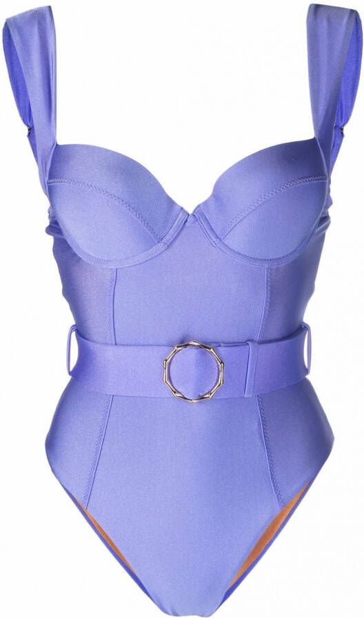 Noire Swimwear Badpak met ceintuur Paars