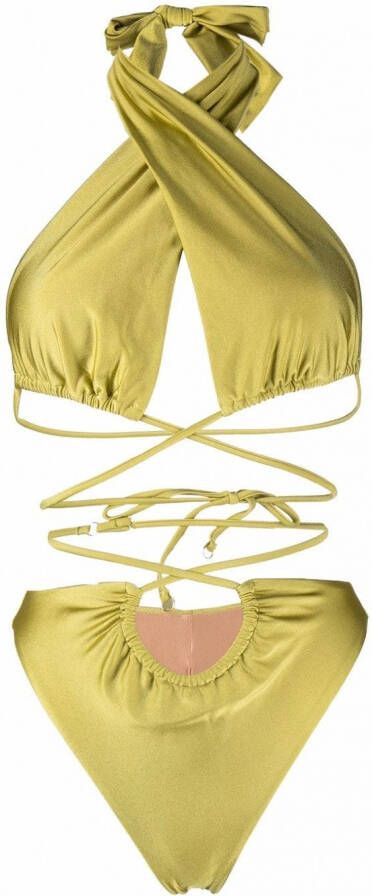 Noire Swimwear Badpak met halternek Geel