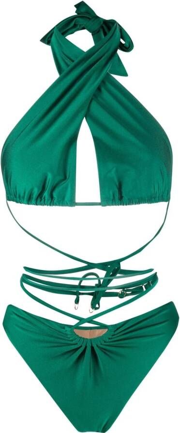 Noire Swimwear Badpak met halternek Groen