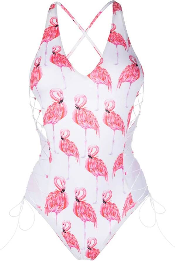 Noire Swimwear Badpak met print Wit