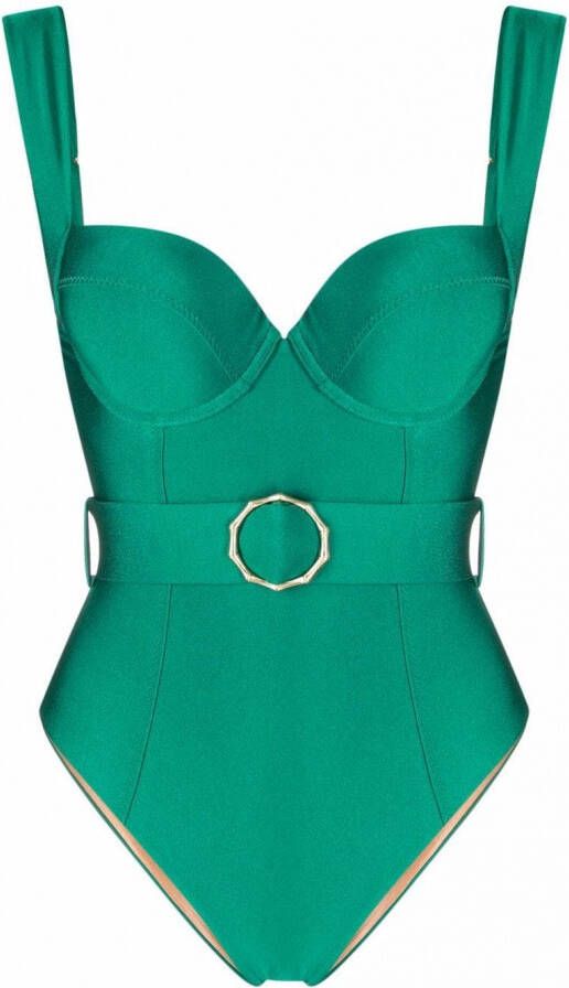 Noire Swimwear Badpak met riem Groen