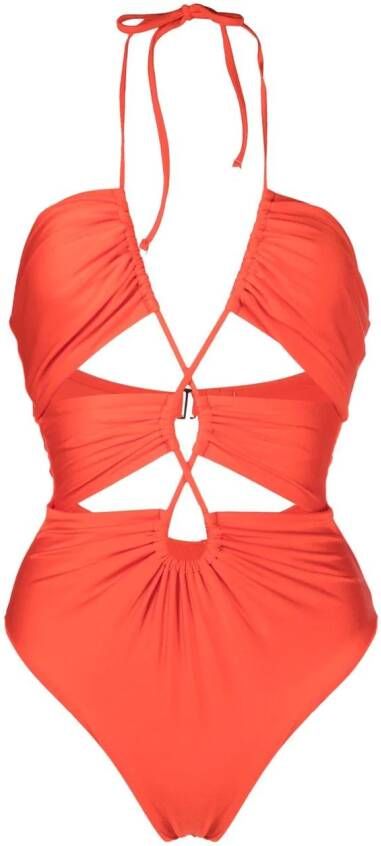 Noire Swimwear Badpak met V-hals Oranje