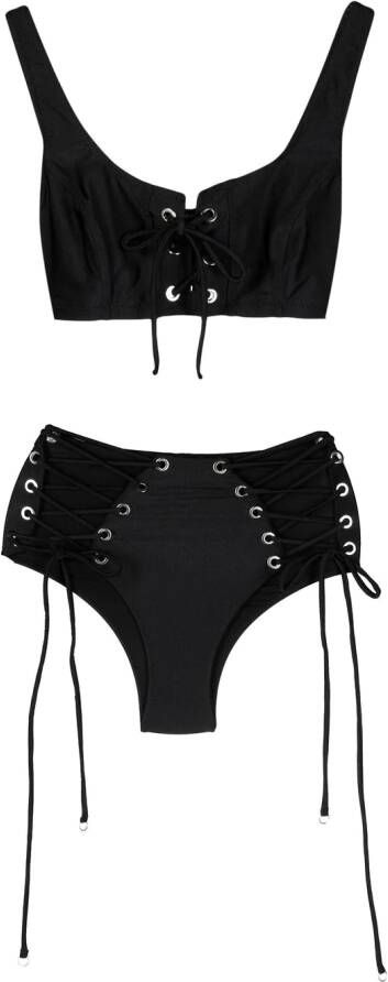 Noire Swimwear Bikini met rasterbandje Zwart