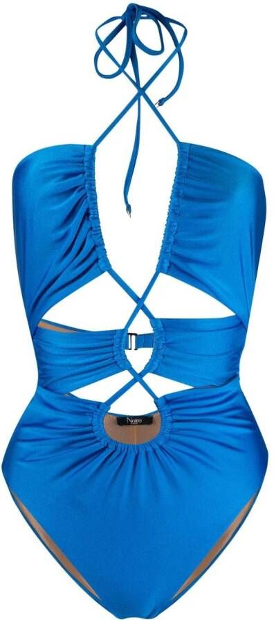 Noire Swimwear Gesmockt badpak Blauw