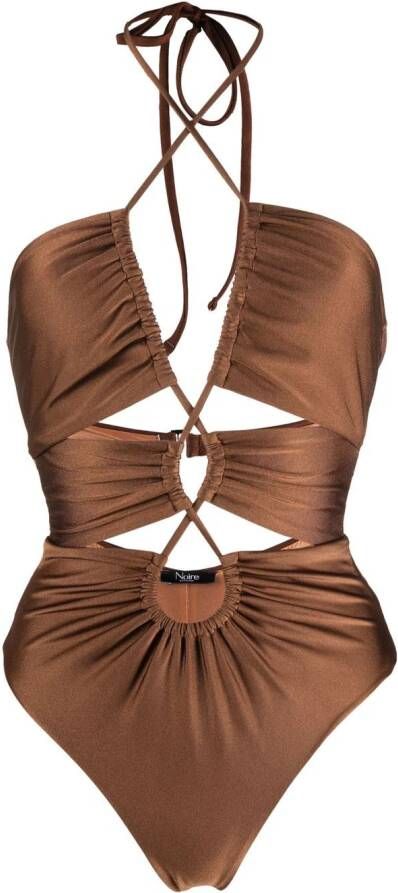 Noire Swimwear Gesmockt badpak Bruin
