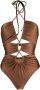 Noire Swimwear Gesmockt badpak Bruin - Thumbnail 1