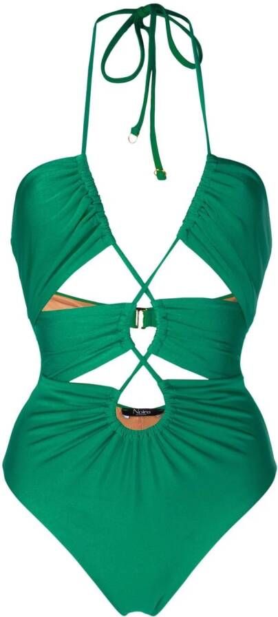 Noire Swimwear Gesmockt badpak Groen