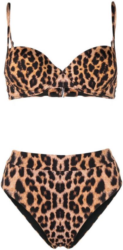 Noire Swimwear Bikini met luipaardprint Beige