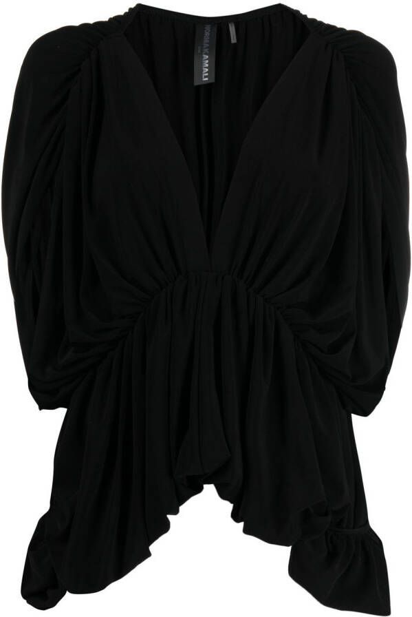 Norma Kamali T-shirt met V-hals Zwart