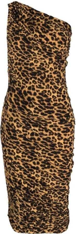 Norma Kamali Midi-jurk met luipaardprint Bruin