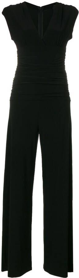 Norma Kamali ruched plunge jumpsuit Zwart