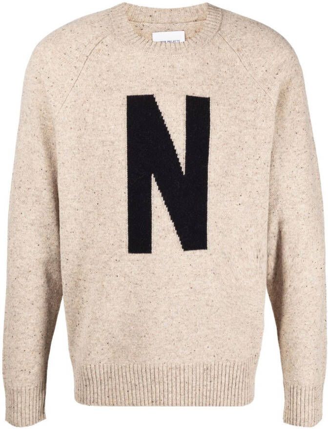 Norse Projects Trui met monogram jacquard Beige