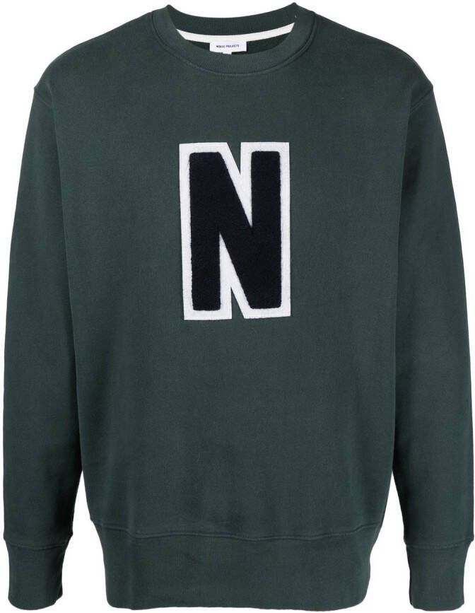 Norse Projects Sweater met monogram Groen