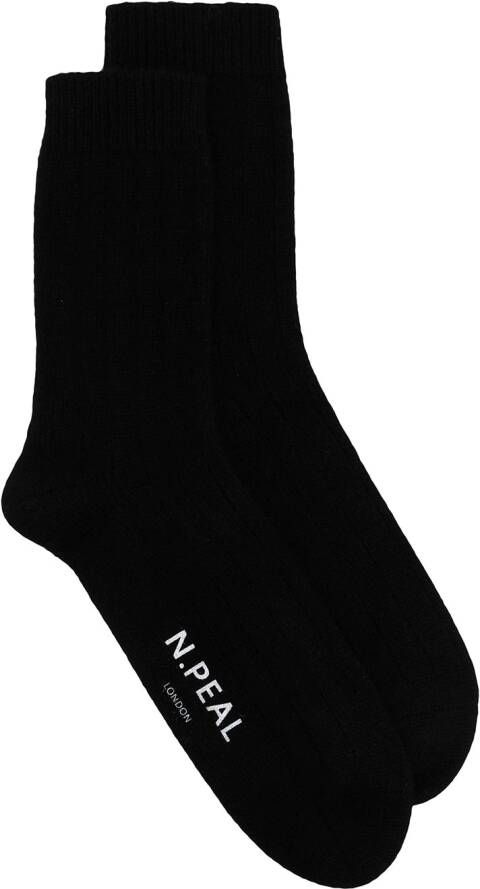 N.Peal Kasjmier sokken met logoprint Zwart