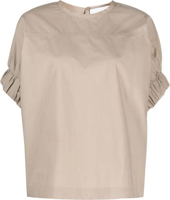Nude T-shirt met ruchemouwen Beige