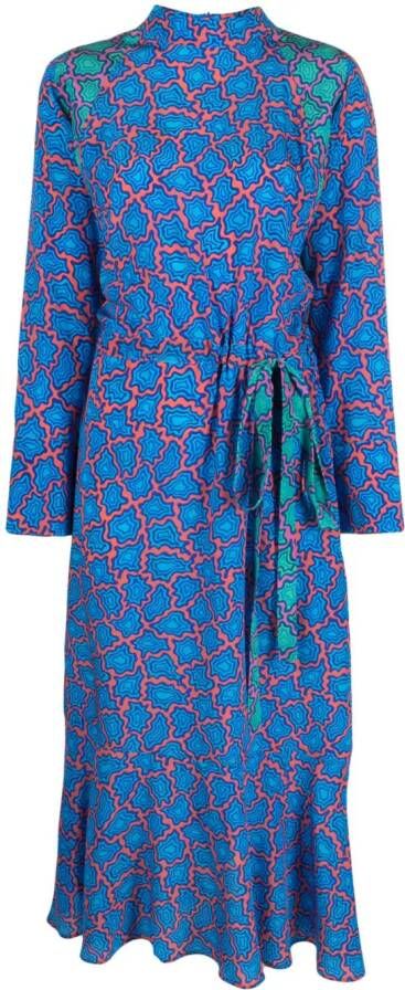 Odeeh Memphis Agates zijden midi-jurk Blauw