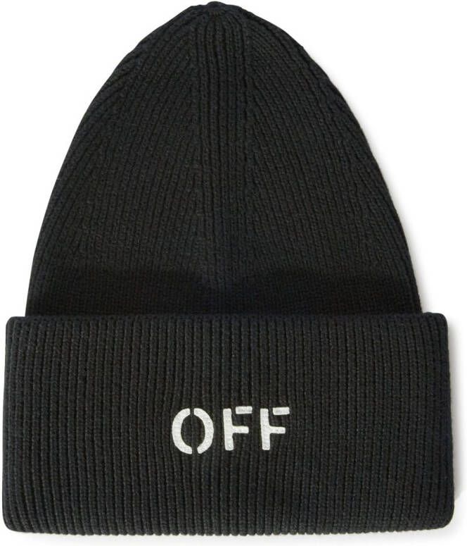Off White Zwarte gebreide muts met logostempel Black Heren